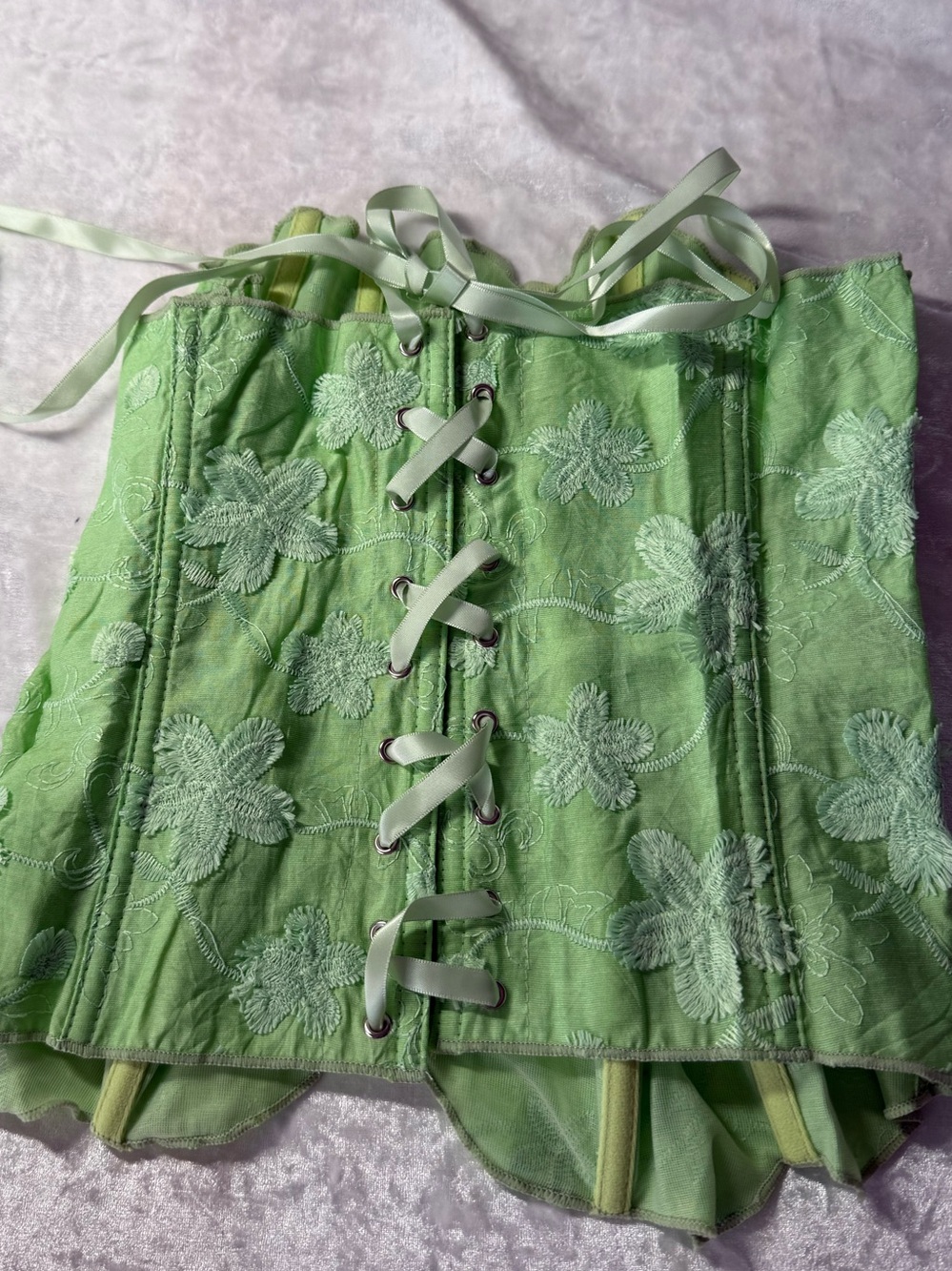 SHEIN Light Green Floral Lace-Up Corset Top Size L